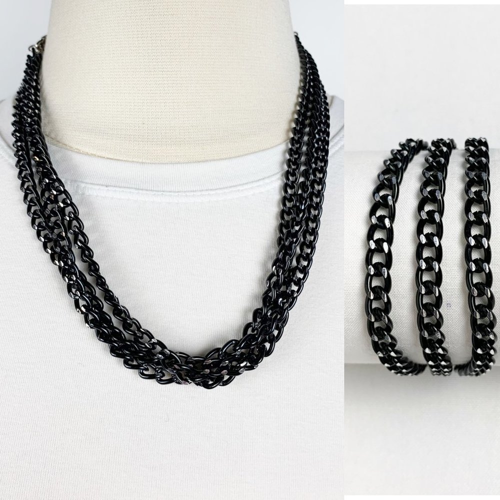 Black Chain Three Strand Necklace and Bracelet Set